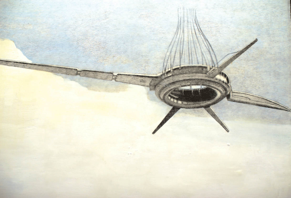 Anne Surprenant, Drone 1, graphite, pigment stick and encaustic on panel, 2011