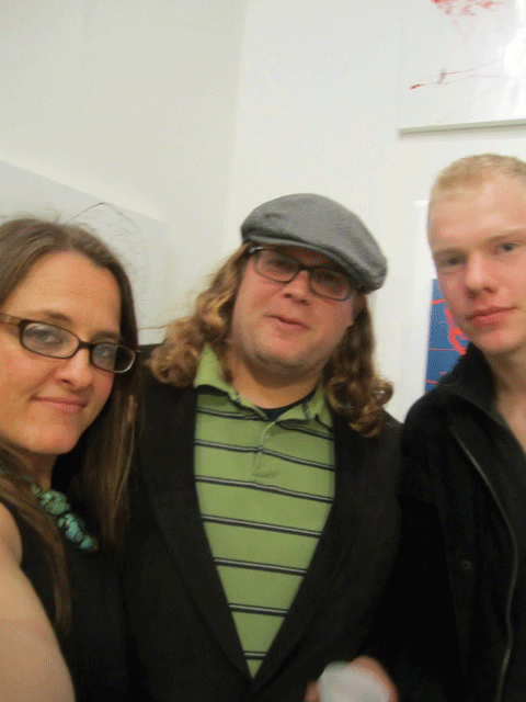 Christina Varga, Mikey Teutul, and Jake Gustafson at the opening of "2012 Invitational Show" at Varga Gallery in Woodstock on January 14. - CHRISTINA VARGA