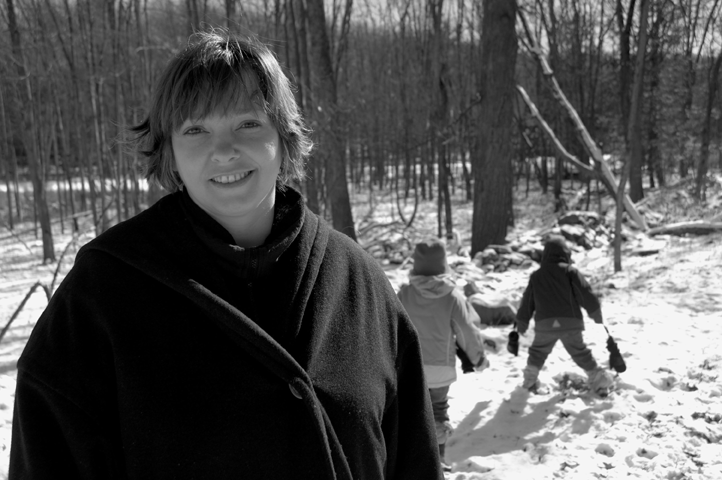 Filmmaker Hilary Brougher with her children at her father’s house in esopus, where scenes from _Stephanie Daley_ were filmed. - HILLARY HARVEY