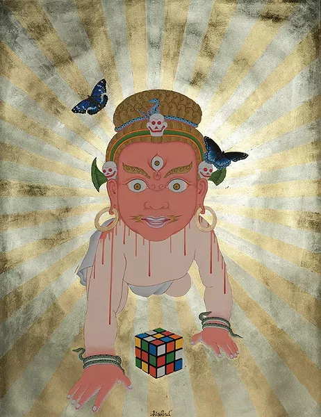 Gouache, acrylic and gold leaf on paper. 23” x 17.5,” 2010. - ANG TSHERIN SHERPA