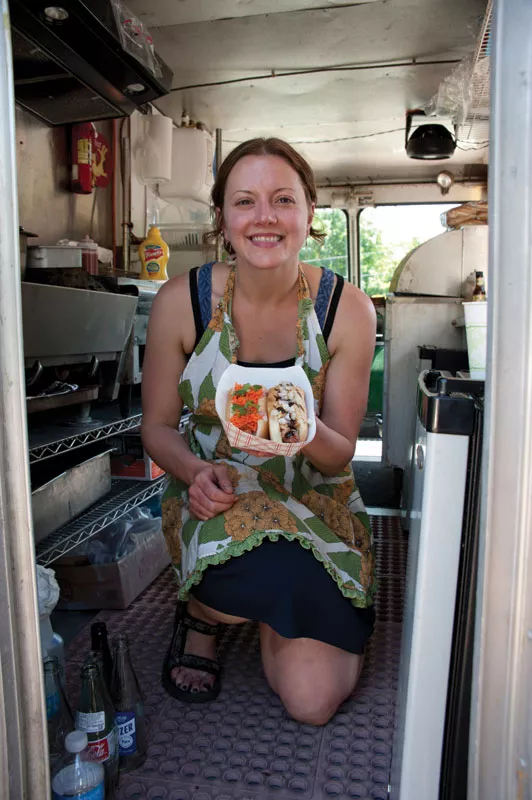 Heather Williams of Pippy's Hot Dogs intersection of 23A and 32A in Palenville. - ROY GUMPEL
