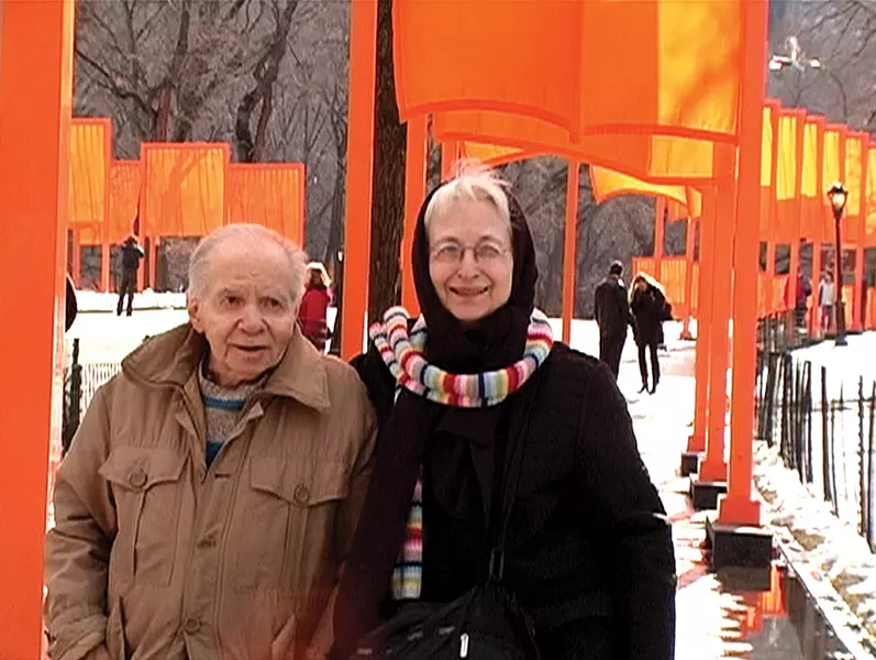 Herb and Dorothy Vogel walking through Christo’s “The Gates” in Central Park in 2005.