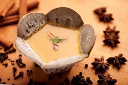 Kabocha squash soup made with turkey pho; Bowl by Peter Barrett. - JENNIFER MAY