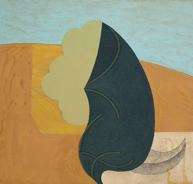 "Leaf in a Landscape no. 2", Joy Taylor, acrylic on linen, pencil, and acrylic on panel, 8 x 8 inches