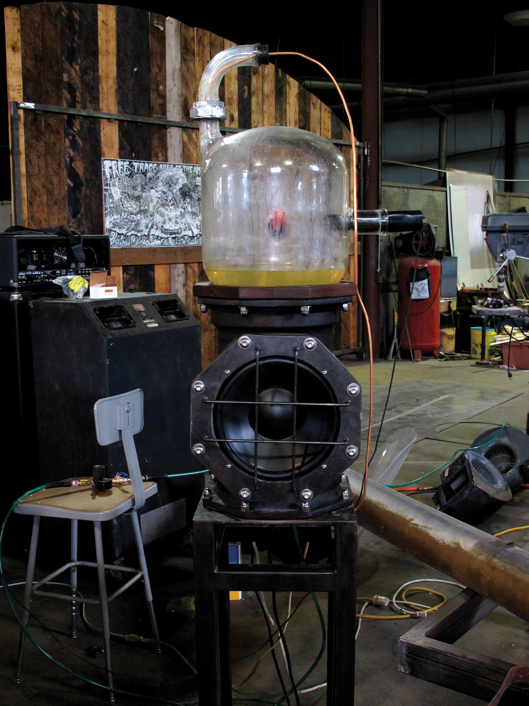 Photo by Fionn Reilly. “The Inspection Tank” is outfitted with interior contact mikes to amplify its bubbling sounds.