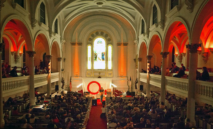 Richard Buckner performing in the Old Dutch Church at the 2012 O+ Festival.