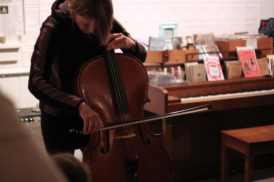 Rock-cellist Helen Money plays the "9 and 13" opening reception at Team Love RavenHouse Gallery in New Paltz.