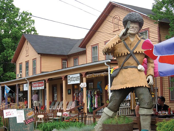 The Sportsman's Alamo Cantina's iconic woodsman statue on Main Street in Phoenicia.