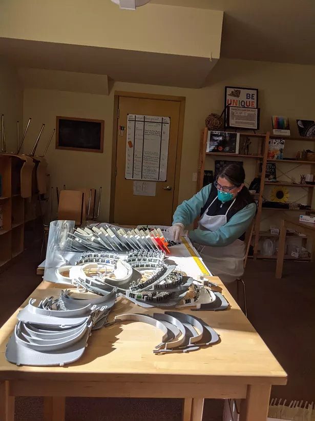Elizabeth Sherwood producing shields at the Homestead school in Glen Spey.