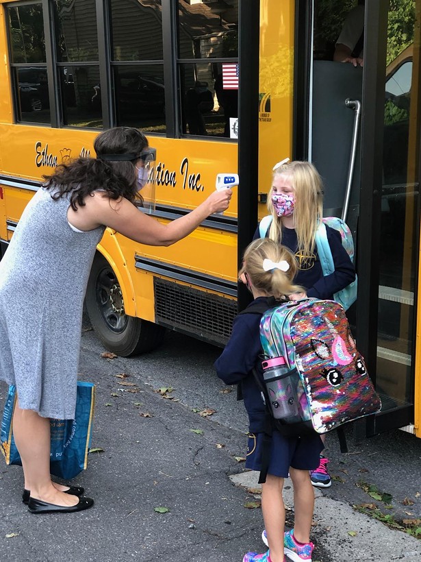 Temperature checks on the first day of school - IMAGES COURTESY OF KINGSTON CATHOLIC SCHOOL