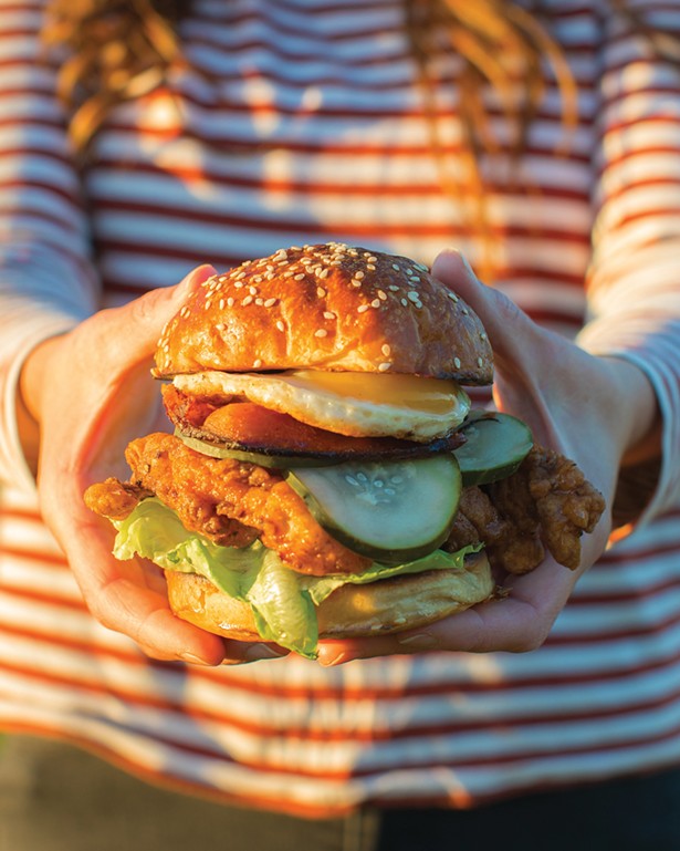 The fried chicken sandwich from Arrowood Farms, one of the offerings at its new Apiary restaurant. - ARROWOOD FARMS