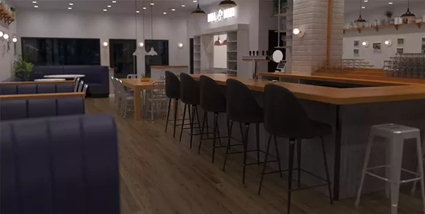 A rendering of the sooncoming bar at Mill & Main.