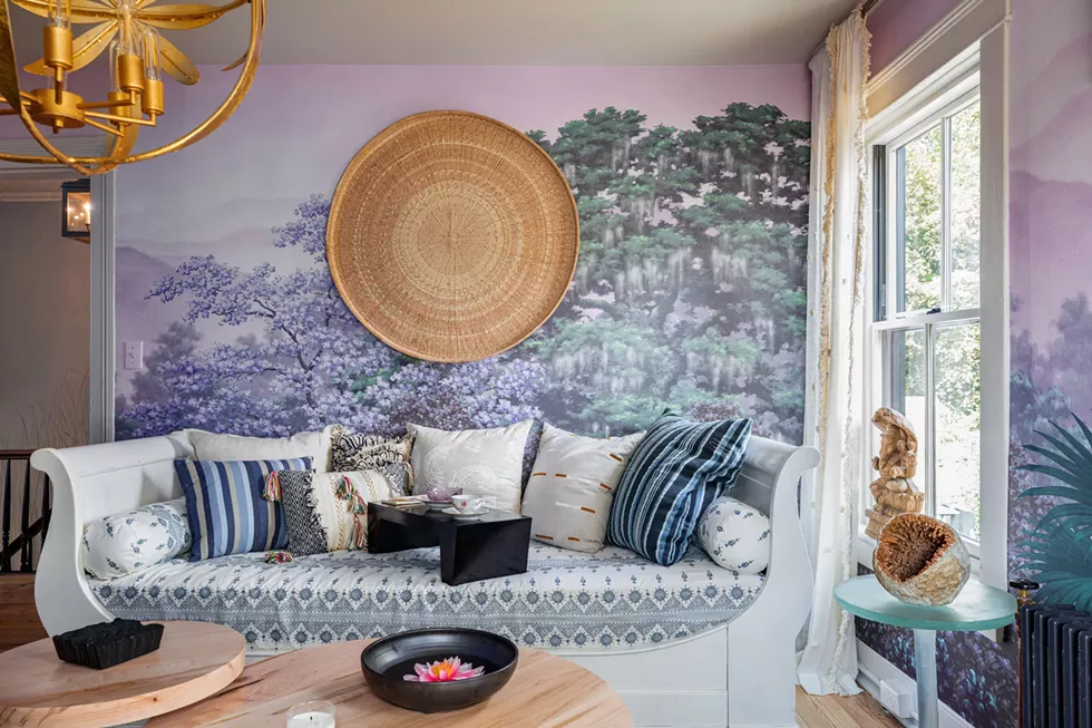 Anywhere But Here, Maryline Damour & Mel Jones Jr., Damour Drake. Daybed fabric | Carmania | Peter Dunham Textiles. + Wallpaper | Enfume Acid by Jon Sherman | Flavor Paper - PHIL MANSFIELD
