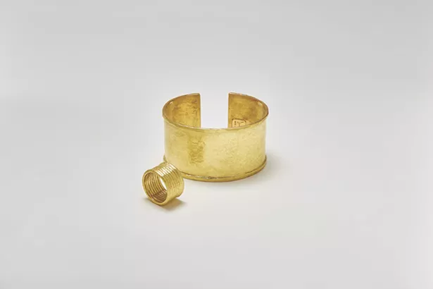 Hand forged 18kt cuff bracelet and ring by Daniella for Hummingbird Rhinebeck