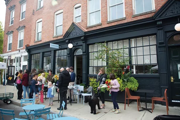 Customers outside Morningbird during the Kinderhook Farmers’ Market;