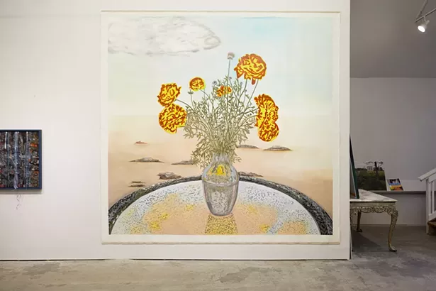 Art from left: an untitled painting by Michael Rodriguez Flowers in the Desert by Todd Richman