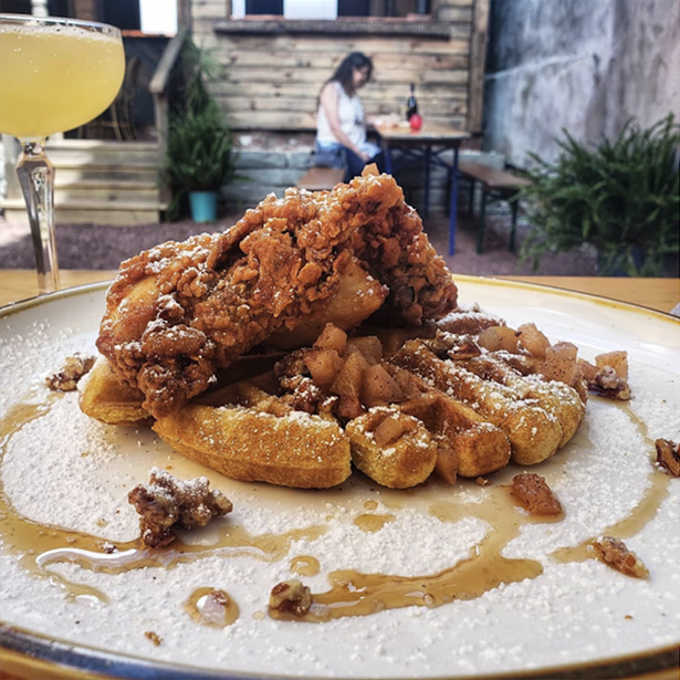 Fried chicken and waffles at Mama Roux in Newburgh - MAMA ROUX