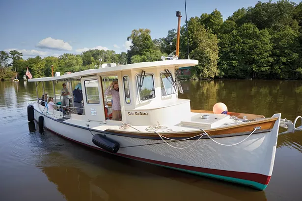 The Hudson River Maritime Museum’s solar- powered boat Solaris is a floating classroom that takes visitors on tours of the Rondout Creek and out to the Rondout Lighthouse. - DAVID MCINTYRE