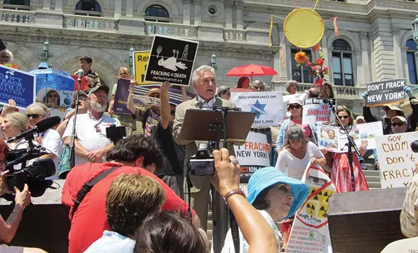 Rep. Maurice Hinchey at an anti-fracking rally on the steps of the New York State capitol in 2013.
