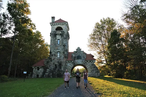 Howie Birch, Tyler Koester, and Grace Birch at the Testimonial Gatehouse on the Mohonk Preserve. - JOHN GARAY