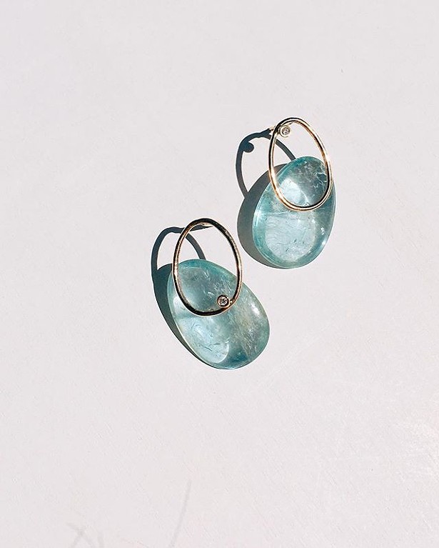 Ocean Tears, Aquamarine forms earrings by Mary MacGill