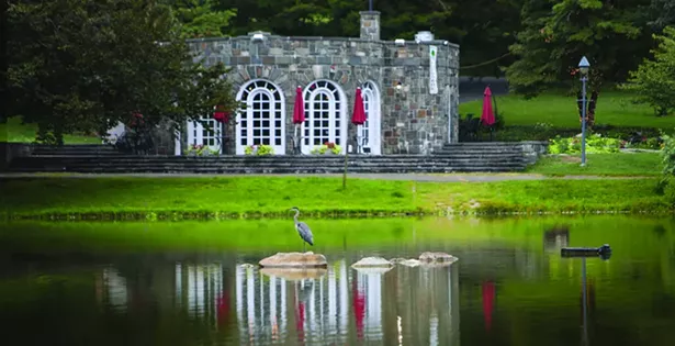 The view of the Shelter House Cafe across the Polly Pond.