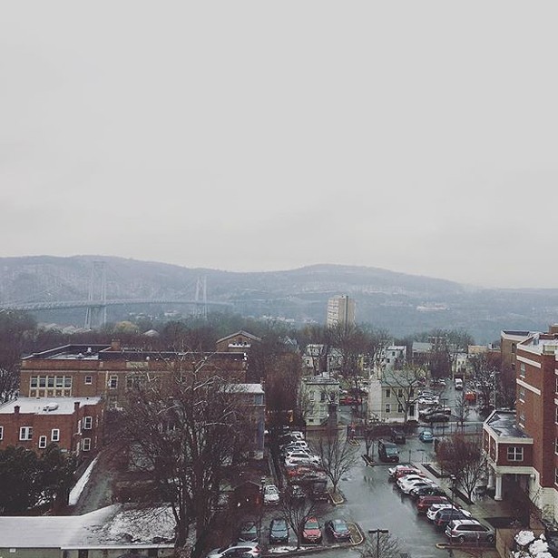 The view from the rooftop terrace of Queen City Lofts in Poughkeepsie.