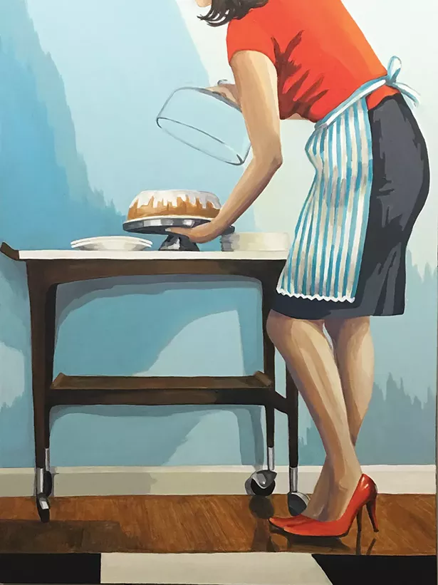 Leslie Graff's Uncovered, an acrylic on canvas painting showing as part of the “Home Sweet Home” exhibit at Ann Street Gallery.
