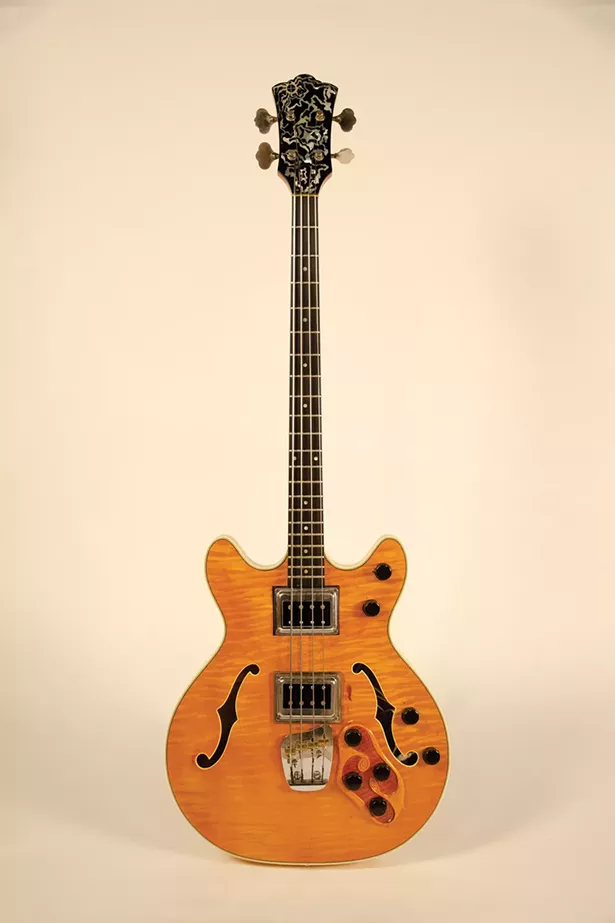 Bass played at Woodstock by Jack Casady of Jefferson Airplane. Lent by Jack Casady.