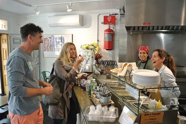 Jeff Mosher, Kelly Jones, Christian Matute, and Jacqueline Rusco at Aba’s Falafel in Rhinebeck. - PHOTO: JOHN GARAY