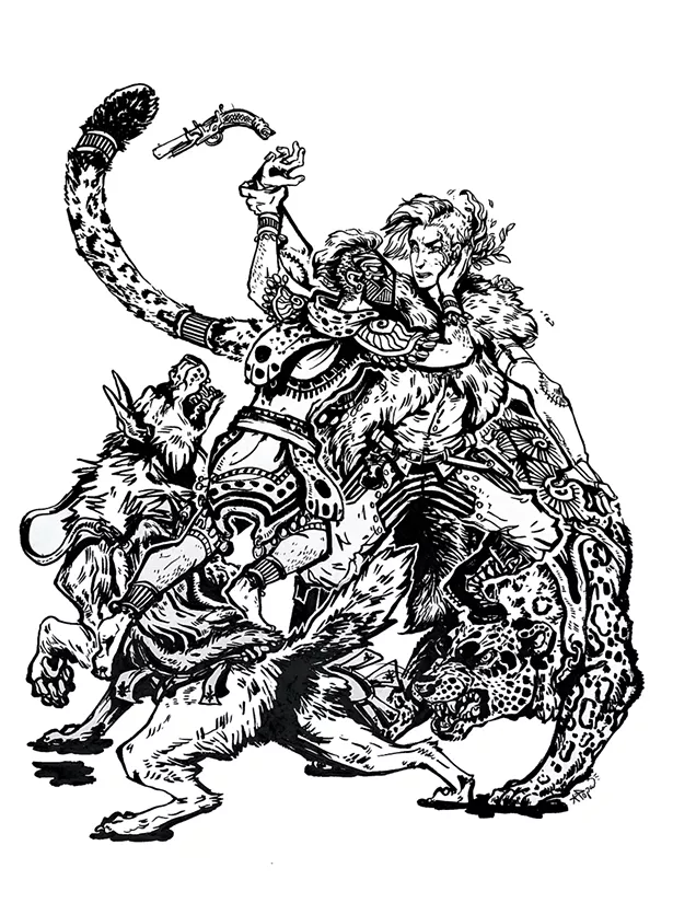 Fight, a pen and ink drawing by Annabelle Popa.