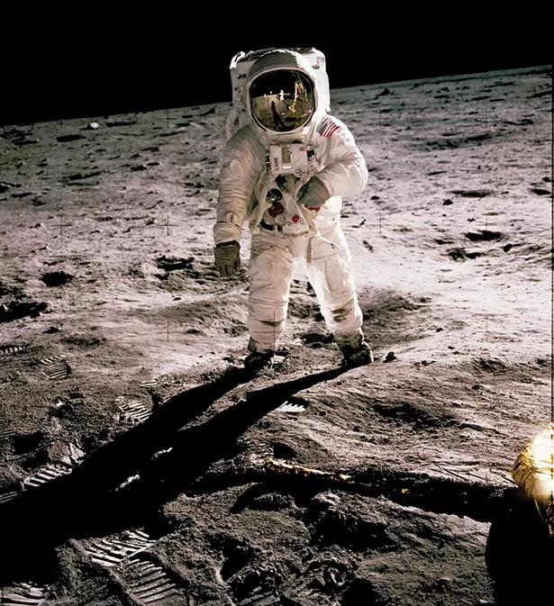 Astronaut Edwin E. Aldrin Jr. walks on the surface of the moon, July 20, 1969. - COURTESY OF THE NATIONAL AERONAUTICS AND SPACE ADMINISTRATION