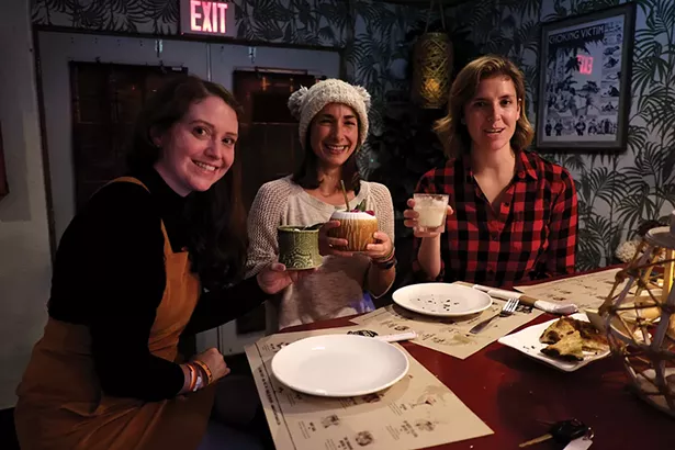 From left: Jenny Hayward, Caitlin Nagel, and Maggie Wynn at Fuchsia Tiki Bar in New Paltz. - PHOTO: ROY GUMPEL