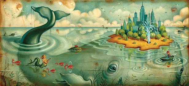Mirage Cartography, oil on board, 2010, wraparound CD cover for Paul Mark