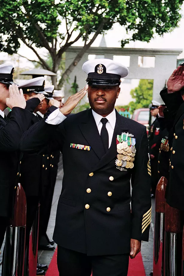 Nance at his Naval retirement ceremony, Coronado, California, 2001.
