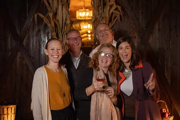 Fun squad: Dallas Gilpin, Windmill Wine and Spirits manager Derek Williams, Hazel Sherburne of Dancing Tulip Floral, Ted Gilpin, and Oz Farms owner Jenny Oz LeRoy.