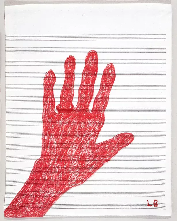 My Hand, Louise Bourgeois, 2002, lithograph - on vintage cloth, collection of Jordan D. Schnitzer. - PHOTO: CHRISTOPHER BURKE