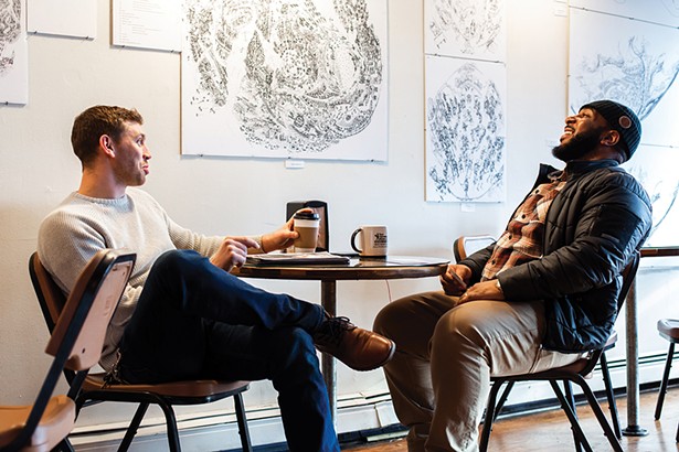 Jake Freedman and Hamar Clarke at the Poughkeepsie Grind on Main Street. Opened in 2016, Poughkeepsie Grind roasts its own coffee under the Illuminated Coffee Company label. - PHOTO: ANNA SIROTA