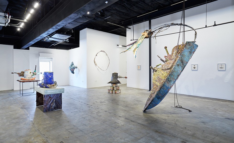 Installation view of Daniel Giordano's “The Misadventures of Buddy Crapo: By Land, By Sea, and By Air” at Turley Gallery