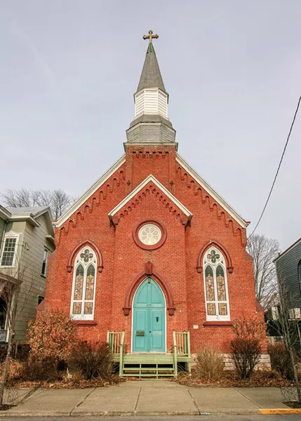 Jonah Bokaer’s church turned live-work-event space sits on a quiet Hudson side street. The former St. Matthew’s Lutheran church was de-sanctified in 2011 and then bought and rezoned as a house by the previous owners. Even though it was adapted for residential living, the 1869 brick Gothic Revival style building retains - the well-preserved original architectural embellishments, giving it an otherworldly feeling. - PHOTO BY SETH DAVIS