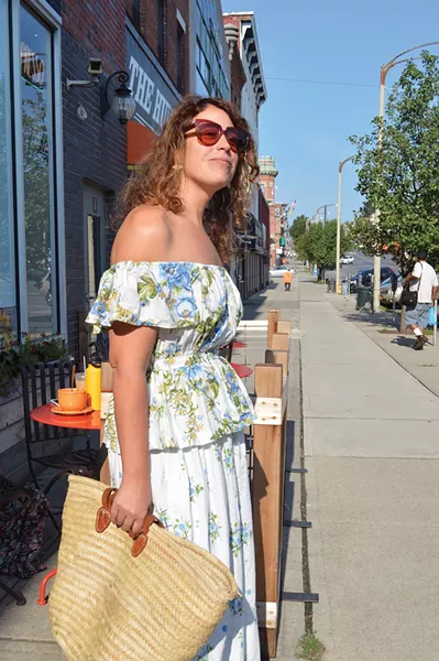 Strong Women of Newburgh 2018 series: A woman outside Two Alices Coffee Lounge on Broadway. - PHOTO BY THERESE FISCHER