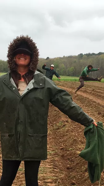 Aileah Kvashay planting potatoes at Clove Valley CSA, in collaboration with Back Home Farm.