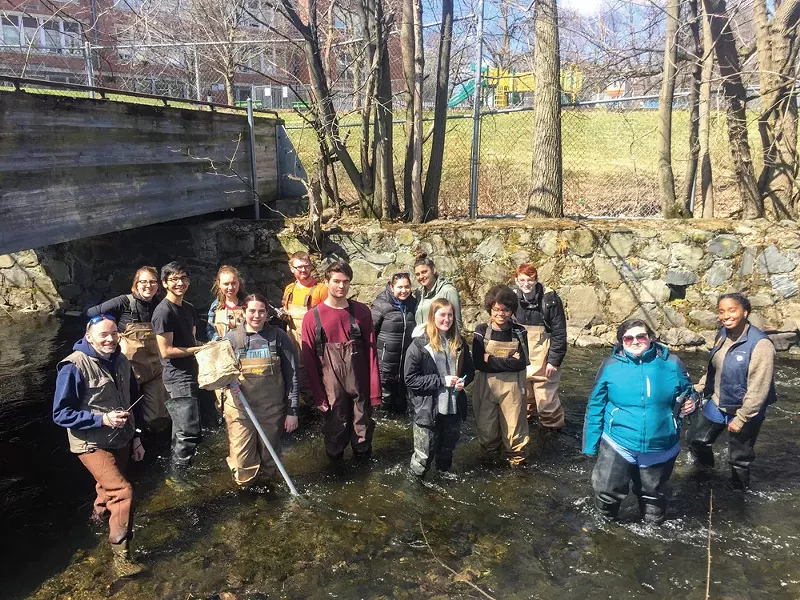 Dutchess Community College students at monitoring the Fall Kill Creek in Poughkeepsie.