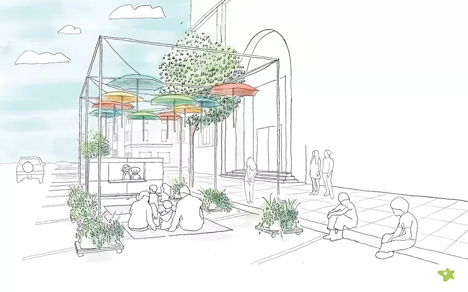 Starr Whitehouse Landscape Architects and Planners submitted a proposal for an Imagination Pavilion—a kit of parts to assemble an urban space for creativity.