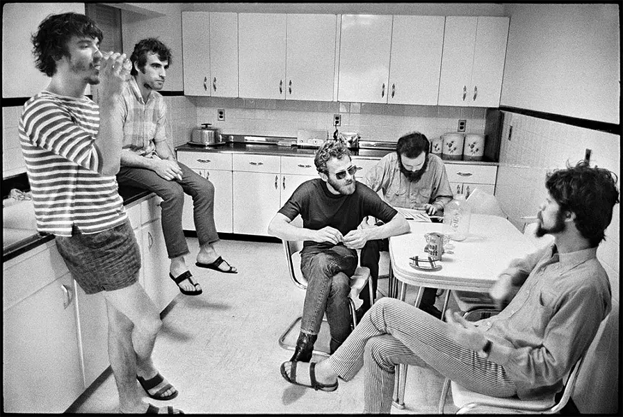 The Band in the kitchen of house Levon Helm and Garth Hudson shared in Bearsville. - ELLIOT LANDY