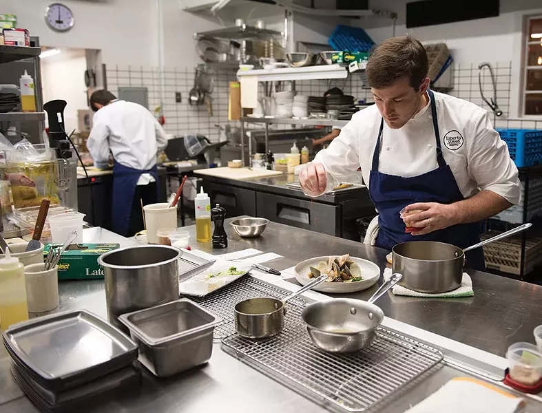 Michael Kelly in the kitchen at Liberty Street Bistro in Newburgh - CHRISTINE ASHBURN