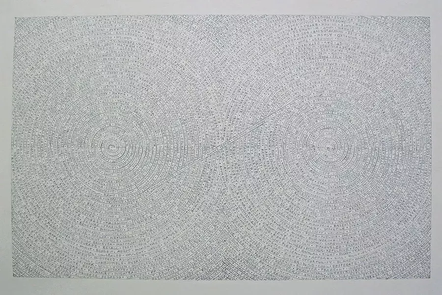 Laura Battle, Antonyms 2015, graphite on grey paper