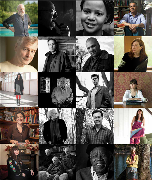 - Row 1: Carey Harrison (Roy Gumpel); Daniel Pinkwater (Jennifer May); Edwidge Danticat (Jill Krementz); Amitava Kumar (Jennifer May) - - - Row 2: John Patrick Shanley (Jennifer May); James Lasdun (Jennifer May); Mat Johnson (Jennifer May); Susan Orlean (Jennifer May) - - - Row 3: Elisa Albert (Roy Gumpel); John Ashbery (Jennifer May); David Rees (Jennifer May); Ashley Mayne (Peter Barrett) - - - Row 4: Gretchen Primack (Deborah DeGraffenreid); Ed Sanders (Jennifer May); Da Chen (Jennifer May); Robin Palmer (Jennifer May) - - - Row 5: Holly George-Warren (Jennifer May); Frank, Malachy, and Alphie McCourt (Jennifer May); Chinua Achebe (Jennifer May); Beverly Donofrio (Roy Gumpel) -