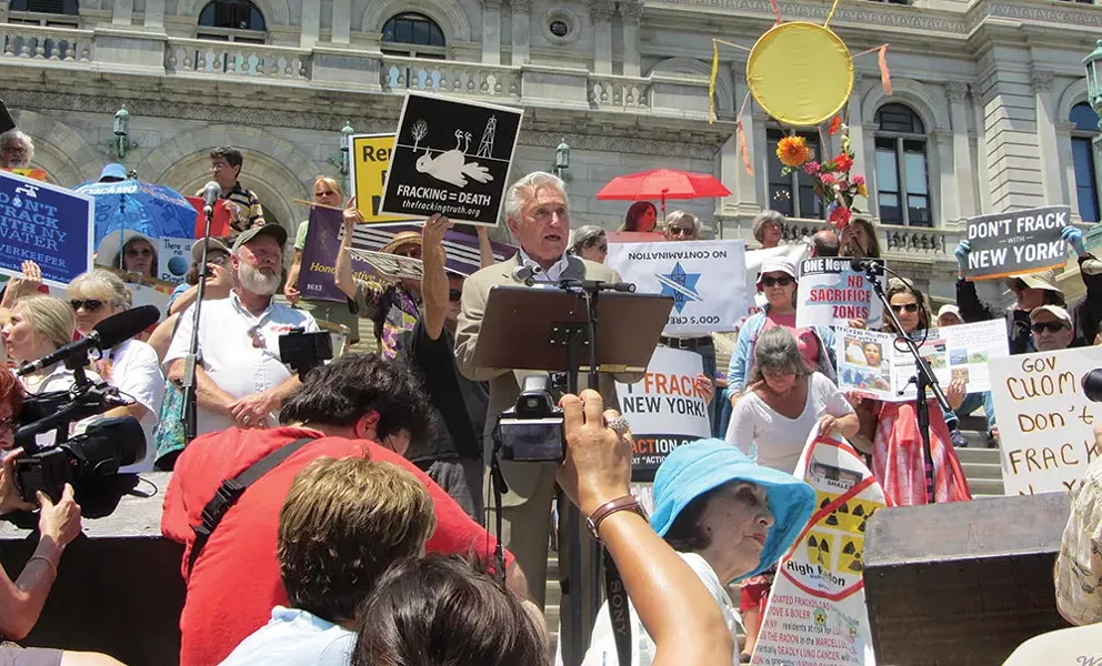 Rep. Maurice Hinchey at an anti-fracking rally on the steps of the New York State capitol in 2013.