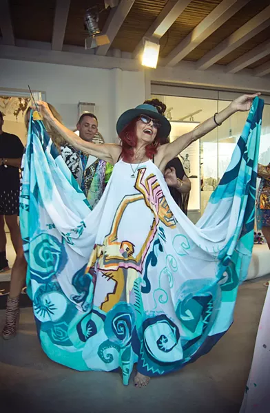 Patricia Field wearing a dress by Lara Padilla.